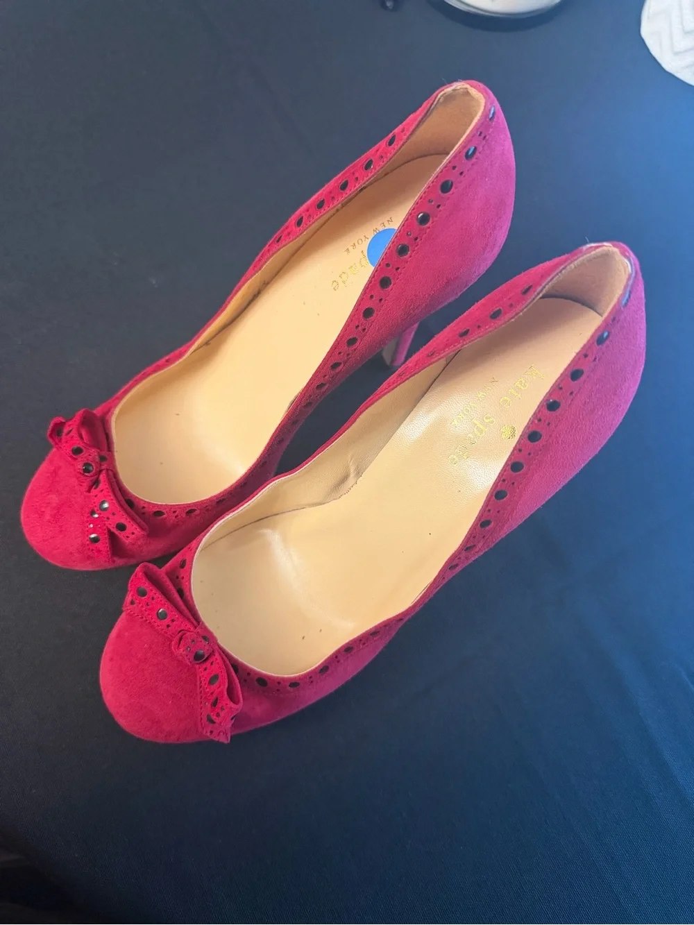 kate spade Fuchsia Suede Bow Peep-Toe Pumps
